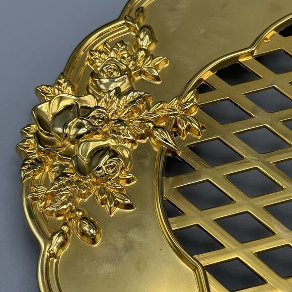 Vtg Royal Doulton Old County Roses Gold Plated Expandable Footed Trivet Godinger - Picture 7 of 7